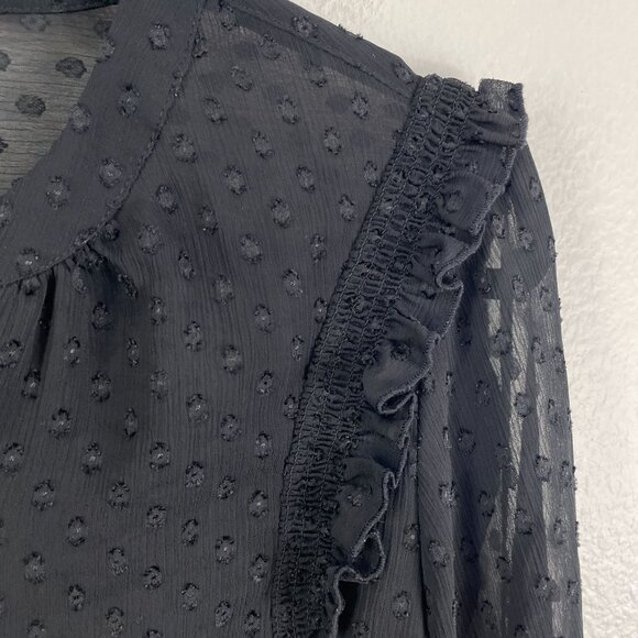 Express Womens Large Black Swiss Dot Sheer Blouse Long Sleeve Button Up Shirt - Picture 8 of 9